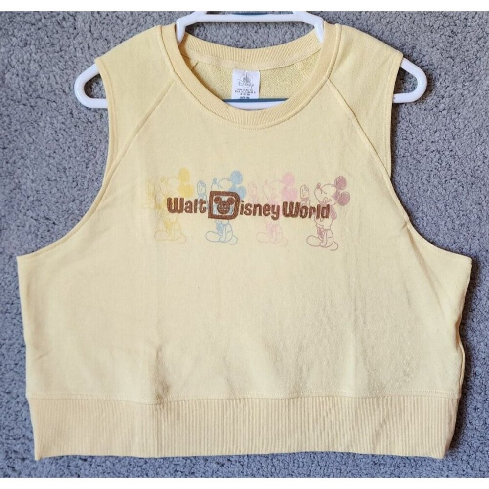 Disney Parks Sleeveless Cropped Tank‎ Top Mickey Mouse Ice Cream Yellow Size L